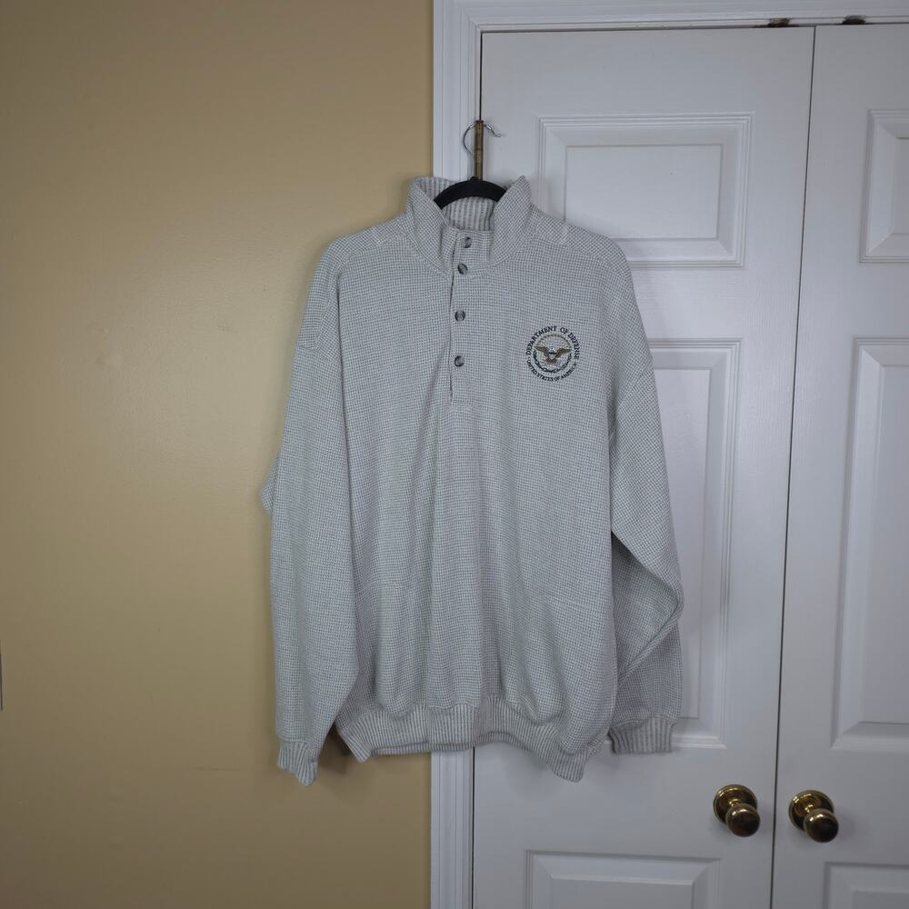Vintage Gear Department of Defense DoD Waffle Knit Quarter Button Sweatshirt XL